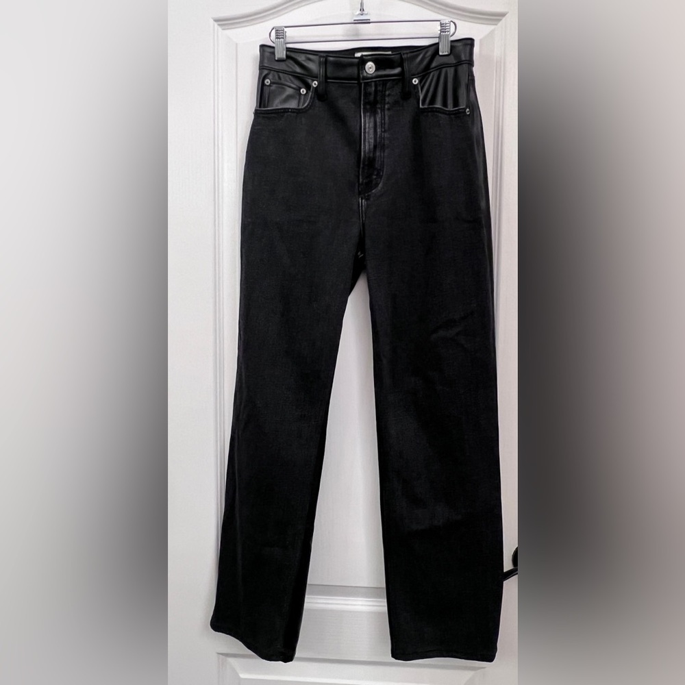 Abercrombie Ankle Straight Ultra High Rise Black Denim/Faux Leather 29/8 - Picture 2 of 12
